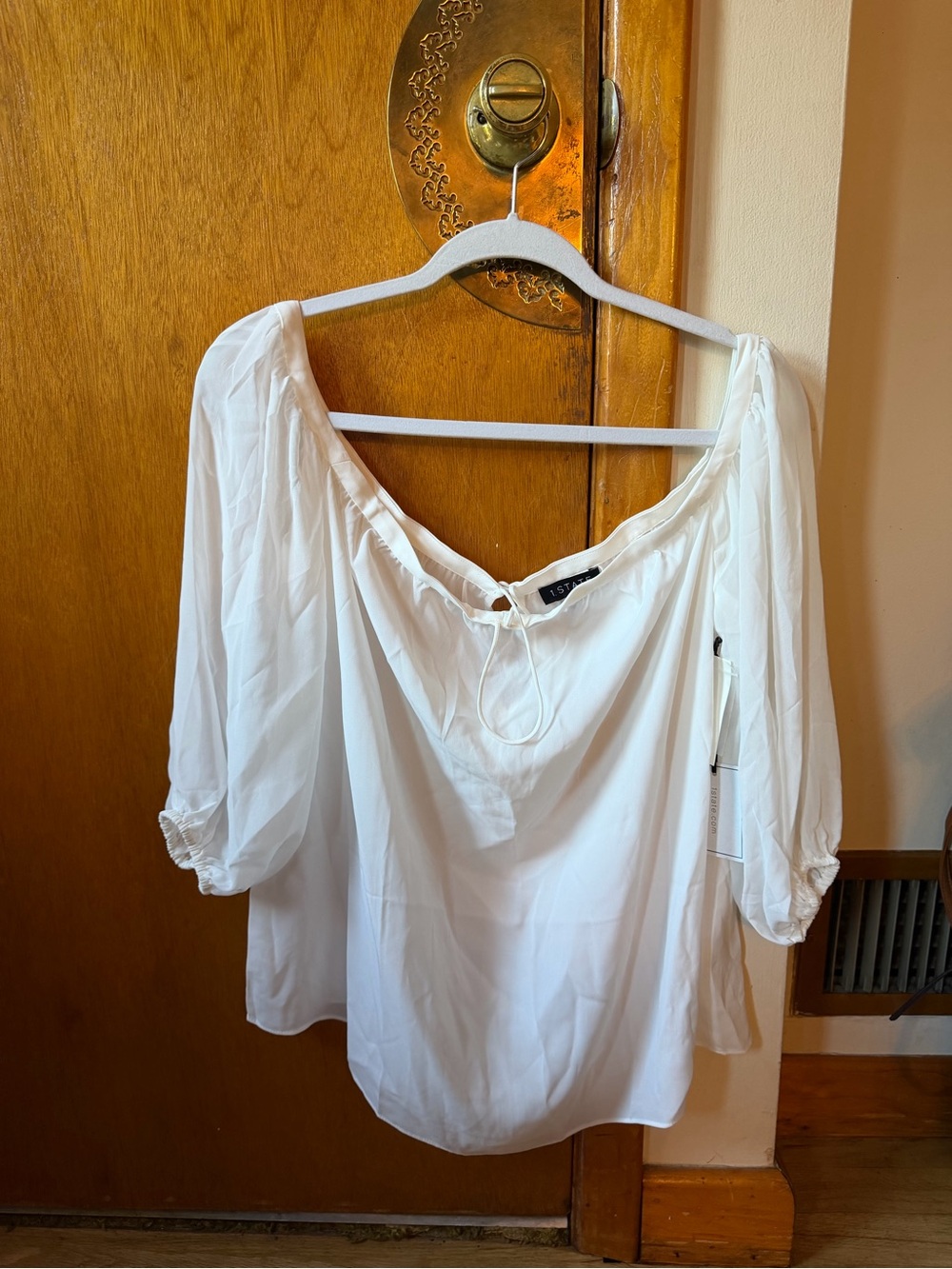 1. State White Off-Shoulder Peasant Top
